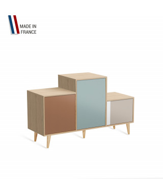Meuble de rangement PODIUM - Chêne Clair - Terracotta - Curacao - Cachemire - 127,5x74,5cm