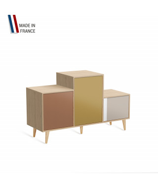 Meuble de rangement PODIUM - Chêne Clair - Terracotta - Curry - Cachemire - 127,5x74,5cm