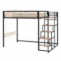 Lit mezzanine - 140x190 cm - Métal - Noir - Sommier inclus - LEON