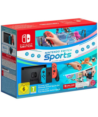 Console Nintendo Switch  Bleu Néon & Rouge Néon + Nintendo Switch Sports (Pré-installé) + 3 mois d'abonnement NSO (Code)