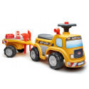 FALK - Porteur Chantier Super Builder - assise ouvrante et volant directionnel avec klaxon, remorque, tamis