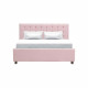 EMILY Lit adulte 140 x 190 cm + coffre de rangement - Tissu rose pastel - Sommier inclus