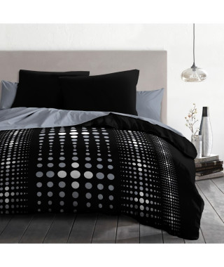 Parure de couette microfibre Steevy - 1 housse de couette 240x260 cm + 2 taies 63x63 cm - Noir - HOME LINGE PASSION