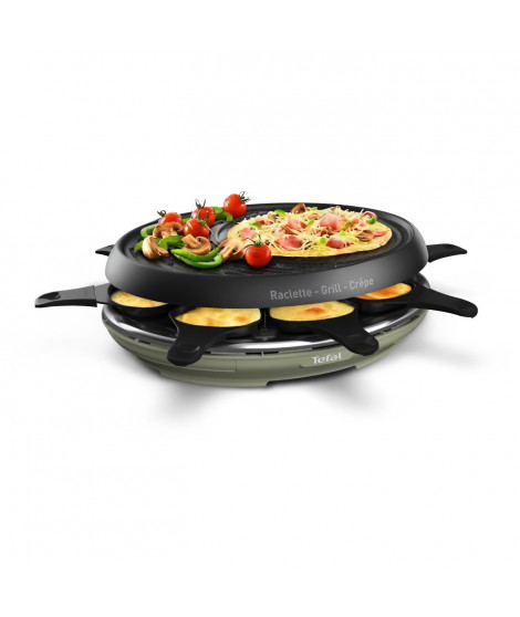 TEFAL  Appareil a raclette 3 en 1, Raclette, Gril, Crepier, Multifonction, Plaque antiadhésive, 8 personnes, Cocoon vert RE31…