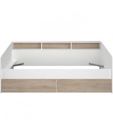 Lit banquette 2 tiroirs 90 x 200/190 cm - MDF - Mat décor chene et blanc - JOY - 2339ENSE