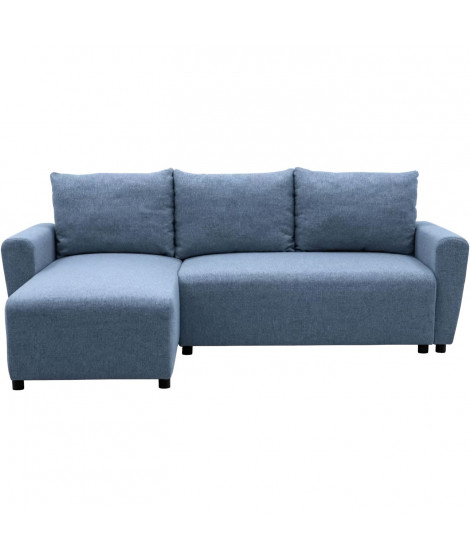 Canapé d'angle convertible 3-4 places STEWART - Tissu bleu - L224 x H85 x P155 cm