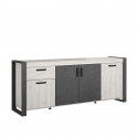 Buffet enfilade CESAR - Décor chene beige grisé et noir - 1 Tiroir et 4 Portes - L 217,8 x P 49,8 x H 86,7 cm - PARISOT