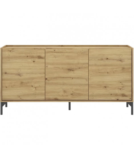 Buffet bas NESS - Mélamine Décor chene artisan - 3 Portes - L 155 x P 43 x H 75 cm