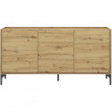 Buffet bas NESS - Mélamine Décor chene artisan - 3 Portes - L 155 x P 43 x H 75 cm