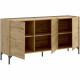 Buffet bas NESS - Mélamine Décor chene artisan - 3 Portes - L 155 x P 43 x H 75 cm