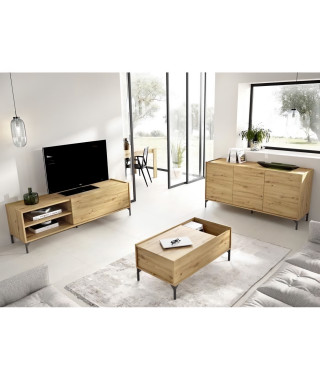 Ensemble salon NESS : Meuble TV 155cm + Buffet 3 portes + Table basse relevable - Chene Artisan