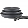 Batterie de cuisine ARTHUR MARTIN AM521GM Set de 3 poeles - Gris Mat 20-24-28 cm + 1 poignée amovible - Tous feux dont induction