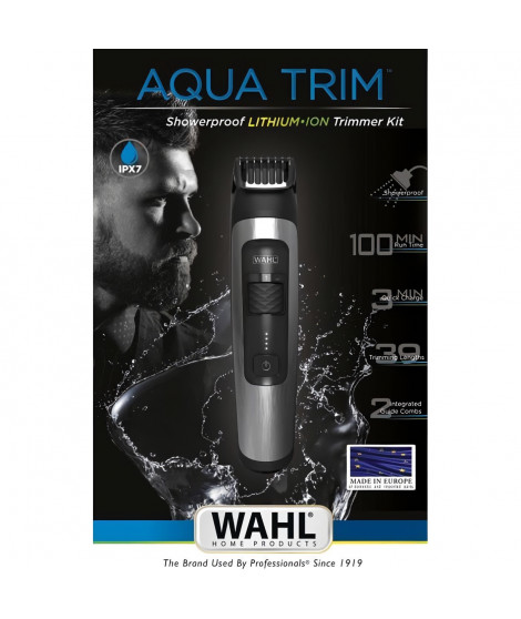 Tondeuse Barbe WAHL Aqua Trim - Sans Fil - Batterie Lithium Ion - Étanche - Gris