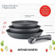 Batterie de cuisine ARTHUR MARTIN AM521GM Set de 3 poeles - Gris Mat 20-24-28 cm + 1 poignée amovible - Tous feux dont induction