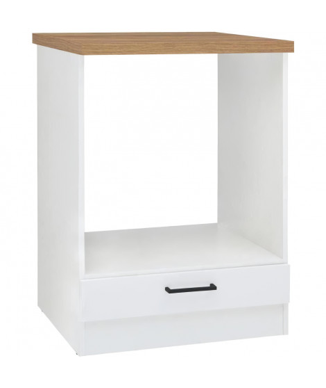 JUNONA Meuble bas four 60 cm - Plan de travail - Blanc brillant