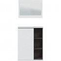 Meuble a chaussures + miroir - Mélaminé blanc et anthracite - 1 porte + 3 niches de rangement - L108 x P11 x H60 cm ADHARA