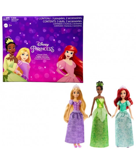 Princesses Disney - pack de 3 poupées (Ariel, Tiana, Raiponce)