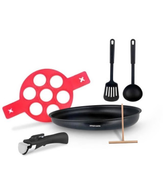 Batterie de cuisine Arthur Martin AM5563 6 pieces - Crepiere 28 cm - Aluminium - Poignée amovible - Tous feux dont induction