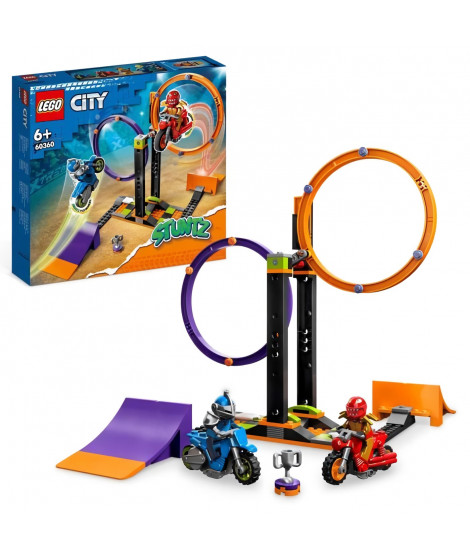 LEGO City Stuntz 60360 Le Défi de Cascade : les Cercles Rotatifs, Jouet Moto pour 1 ou 2 Joueurs