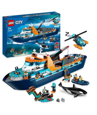 LEGO City 60368 Le Navire d'Exploration Arctique, Jouet de Grand Bateau Flottant, Cadeau Enfants