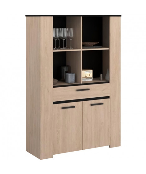 Buffet haut - Décor chene Brooklyn et noir - 110X40,5X159,7 cmPARISOT