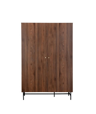 Armoire 2 portes LODGE en bois et métal - Décor Noyer - L126 x P50 x H190