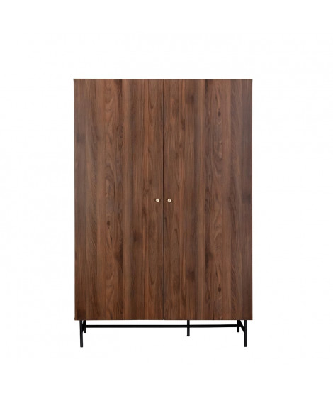 Armoire 2 portes LODGE en bois et métal - Décor Noyer - L126 x P50 x H190