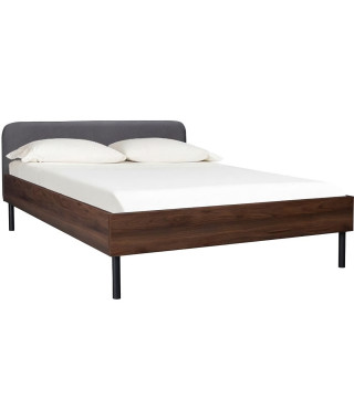 LODGE Lit adulte 140 x 190 cm - Décor Noyer - Pieds métal - Sommier inclus