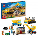 LEGO City 60391 Les Camions de Chantier et la Grue a Boule de Démolition, Jouet de Engin de Construction