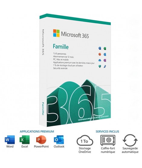 Microsoft 365 Famille - 6 utilisateurs - PC ou Mac - Abonnement 1 an