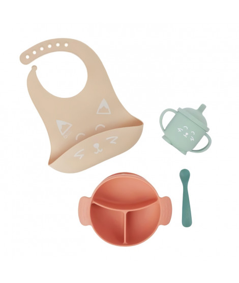 Babymoov Coffret Repas 15-24 m LEARN'ISY, 1 Bol, 1 Tasse, 1 Bavoir, 1 Cuillere, Renard