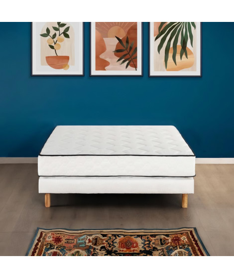 DEKO DREAM Détente Ensemble matelas + sommier 140 x 190 cm - Ressorts - 7 zones - 19 cm - Équilibré