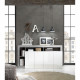 Buffet MAESTRO - Décor béton et blanc laqué brillant - 4 portes - L 184 x P 42 x H 93 cm