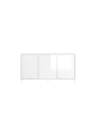 Buffet CITIZEN - Décor Blanc laqué brillant - 3 Portes - L 156 x P 40 x H 84 cm