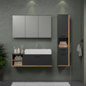 SYNNAX Salle de bain complete -Meuble sous vasque + vasque + armoire 3 portes + miroir a suspendre-Mélaminé gris et chene -TR…