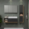 SYNNAX Salle de bain complete -Meuble sous vasque + vasque + armoire 3 portes + miroir a suspendre-Mélaminé gris et chene -TR…