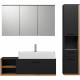 SYNNAX Salle de bain complete -Meuble sous vasque + vasque + armoire 3 portes + miroir a suspendre-Mélaminé gris et chene -TR…