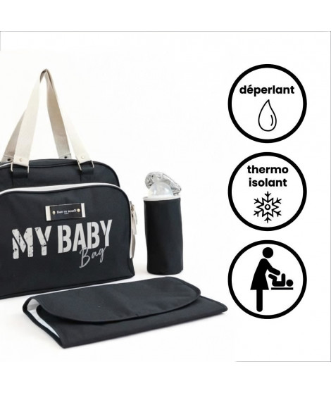 Sac a langer quotidien BABY ON BOARD SIMPLY BABYBAG - Noir - Grande Capacité - Matelas a langer - Porte Biberon Isotherme