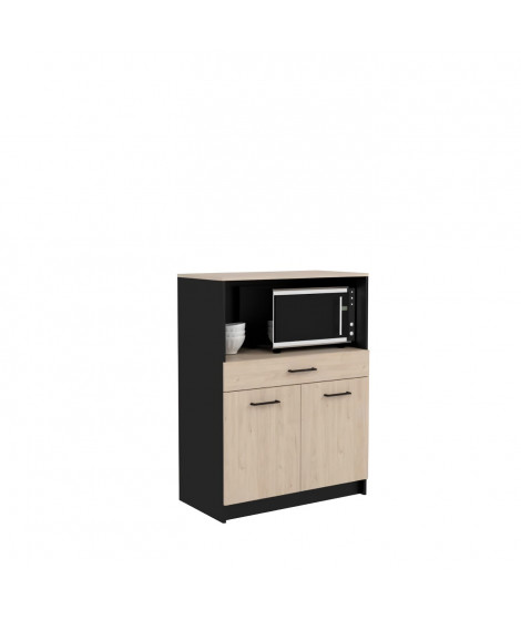 Buffet Cuisine - L 80 x P 42,8 x H 107 cm - 1 Tiroir et 2 Portes - Chene et noir - IDEM