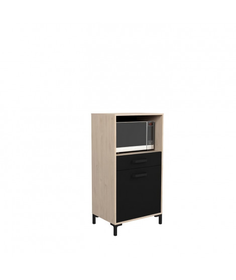 FACTORY Demi colonne 60 cm - 1 porte et 1 tiroir - L 60 x P 43 x H 118 cm - Chene et noir - EKIPA