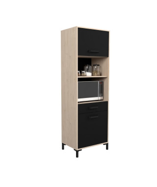 FACTORY Buffet de cuisine 60 cm - 2 portes - L 60 x P 43 x H 185 cm - Chene et noir - EKIPA