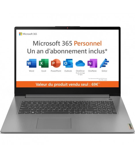 PC Portable Ultrabook - LENOVO IdeaPad 3 17ITL6 - 17,3'' HD+ - Celeron 6305 - RAM 4Go - 128Go SSD - Windows11 - AZERTY + 1 an…