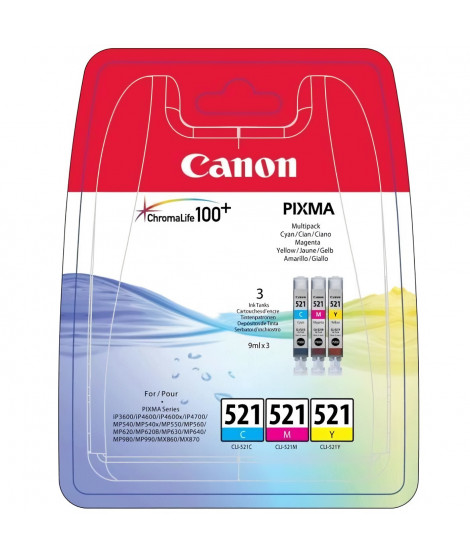 CANON Pack de 3 cartouches d'encre CLI-521 Cyan/Magenta/Jaune