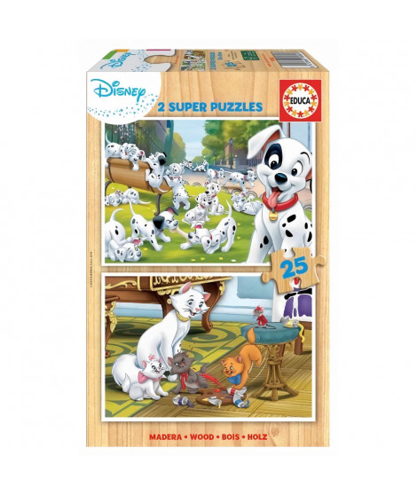 Puzzles en bois Disney Animals - Dalmatiens et Aristochats - 2x25 pieces