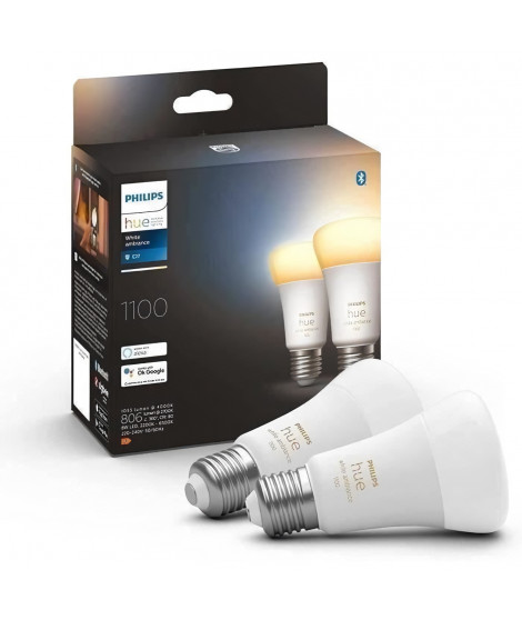 Philips Hue White Ambiance, ampoule LED connectée E27 équivalent 75W, 1100 lumen, compatible Bluetooth, pack de 2