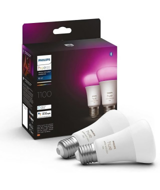 Philips Hue White & Color Ambiance, ampoule LED connectée E27,Equivalent 75W, 1100 lumen, Compatible Bluetooth, Pack de 2