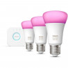 Philips Hue White and Color Ambiance, Kit de démarrage 3 ampoules E27, 75W, Bluetooth, fonctionne avec Alexa, Google et Homekit