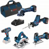 Combo Kits Bosch Professional KIT 5 OUTILS: GSR/GST/GWS/GKS/GSA + 3 batteries 4,0Ah + Sac - 0615990L59