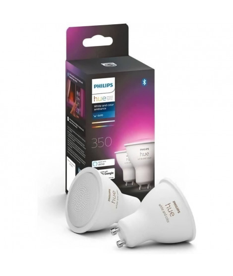 Philips Hue Ampoules LED Connectées White & Color Ambiance GU10, Bluetooth, pack de 2, fonctionne avec Alexa, Google et Homekit
