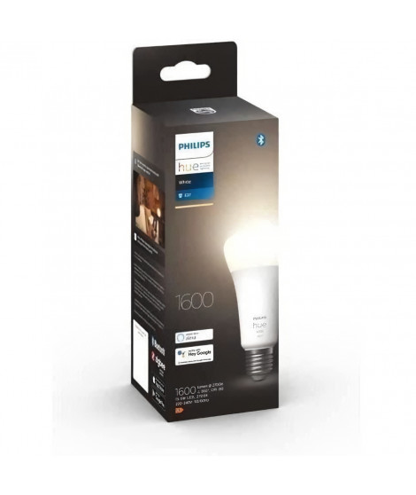 Philips Hue White, ampoule LED connectée E27 100W, 1600 lumen, compatible Bluetooth, fonctionne avec Alexa, Google, Homekit